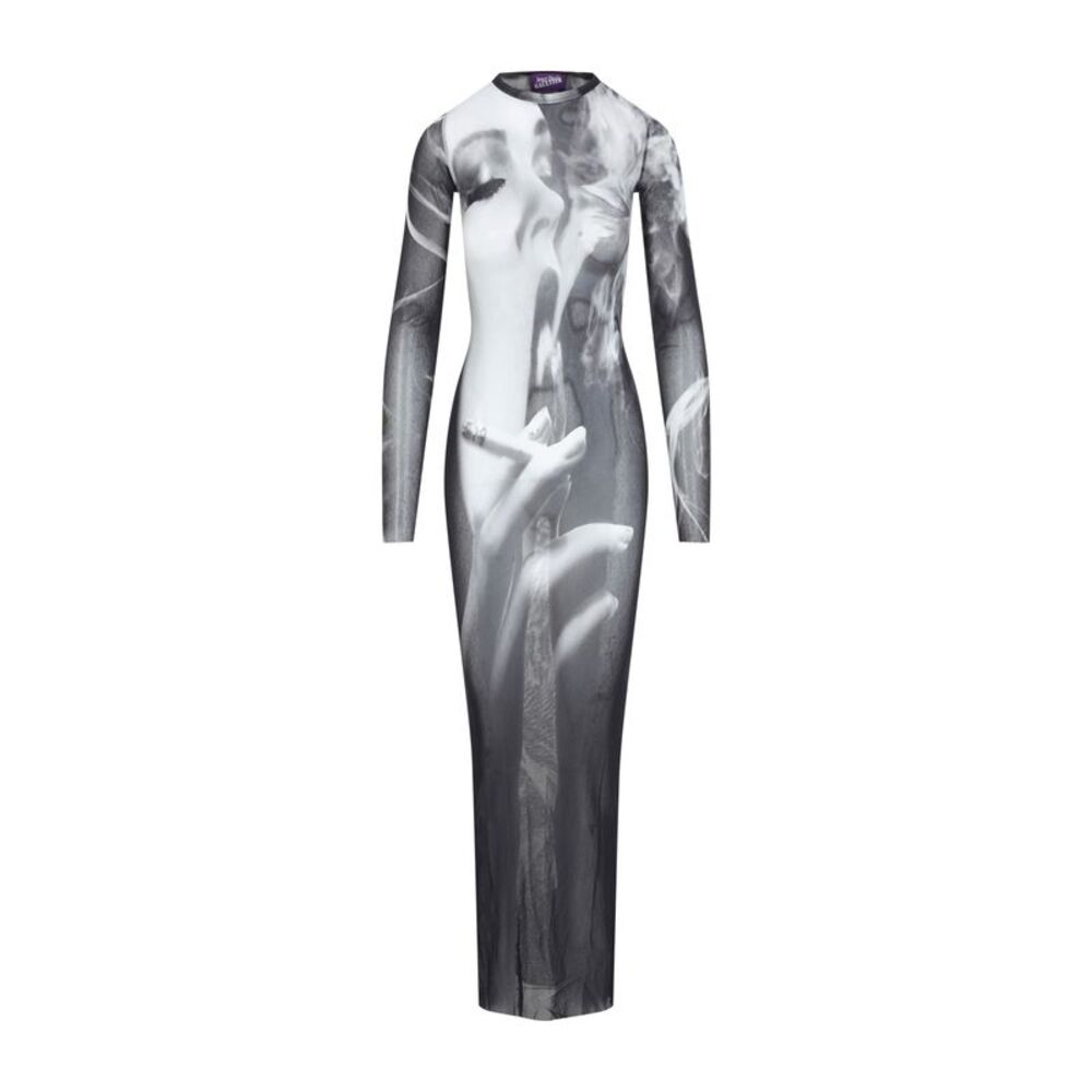 Jean Paul Gaultier Printed Smoking Woman Mesh Long Dress Women